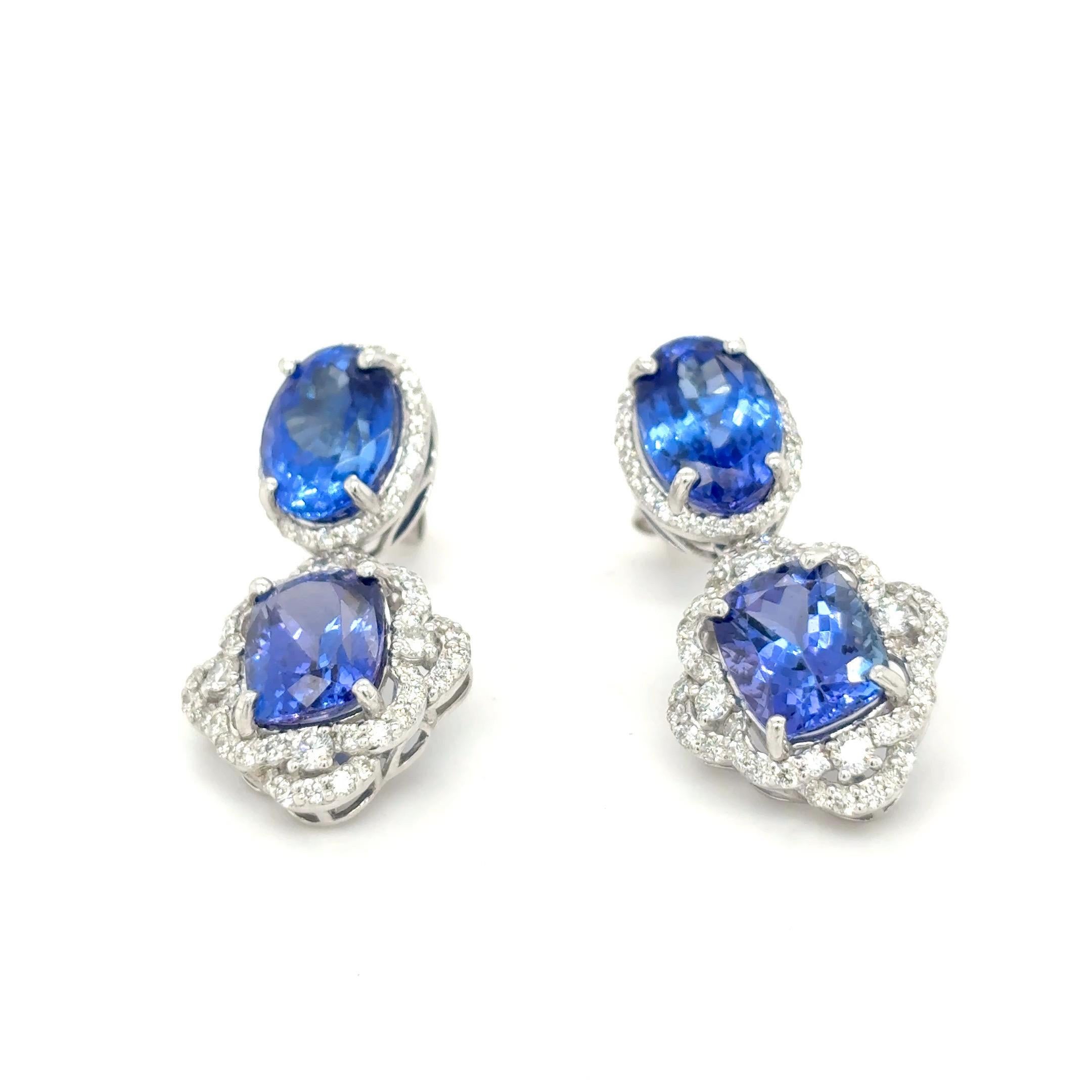 13,68 Karat gemischter Schliff Tansanit-Diamant-Baumel-Ohrringe im Angebot 7