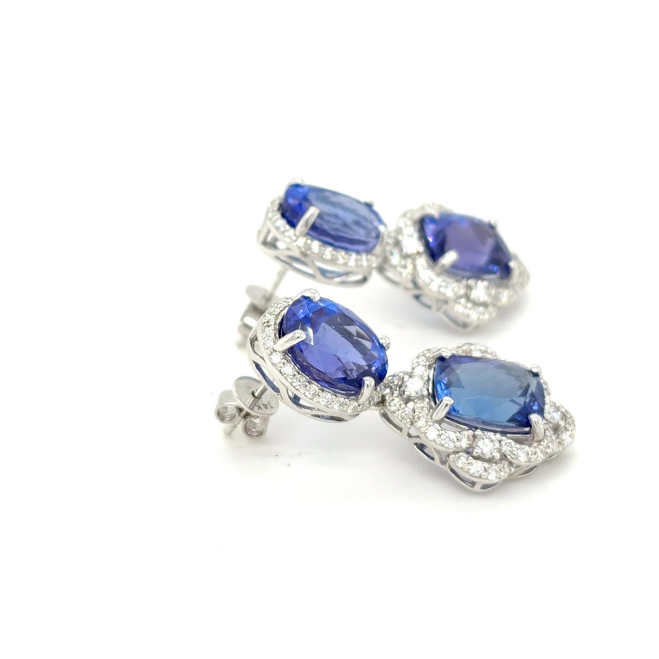 13,68 Karat gemischter Schliff Tansanit-Diamant-Baumel-Ohrringe im Angebot 8