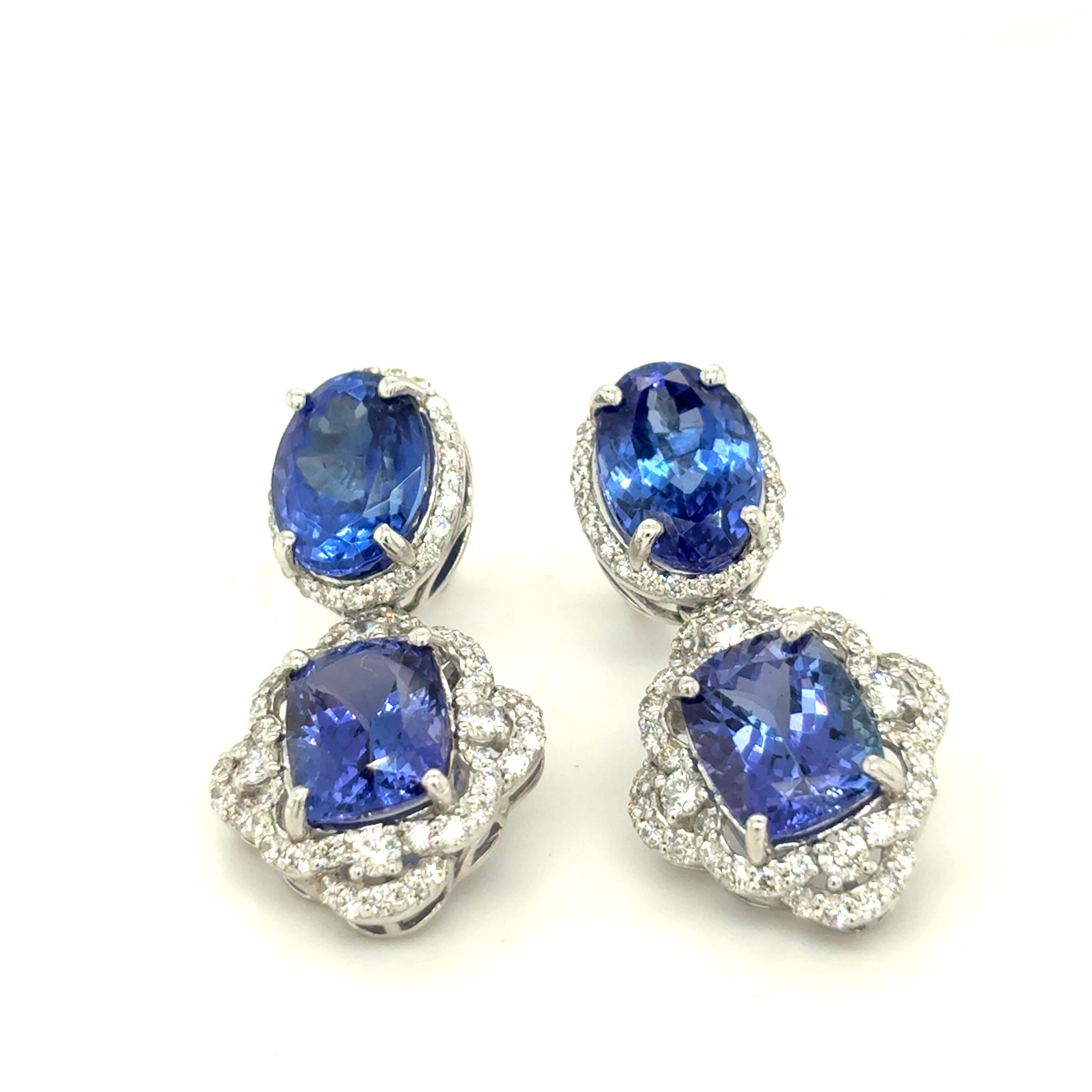 13,68 Karat gemischter Schliff Tansanit-Diamant-Baumel-Ohrringe (Kunsthandwerker*in) im Angebot