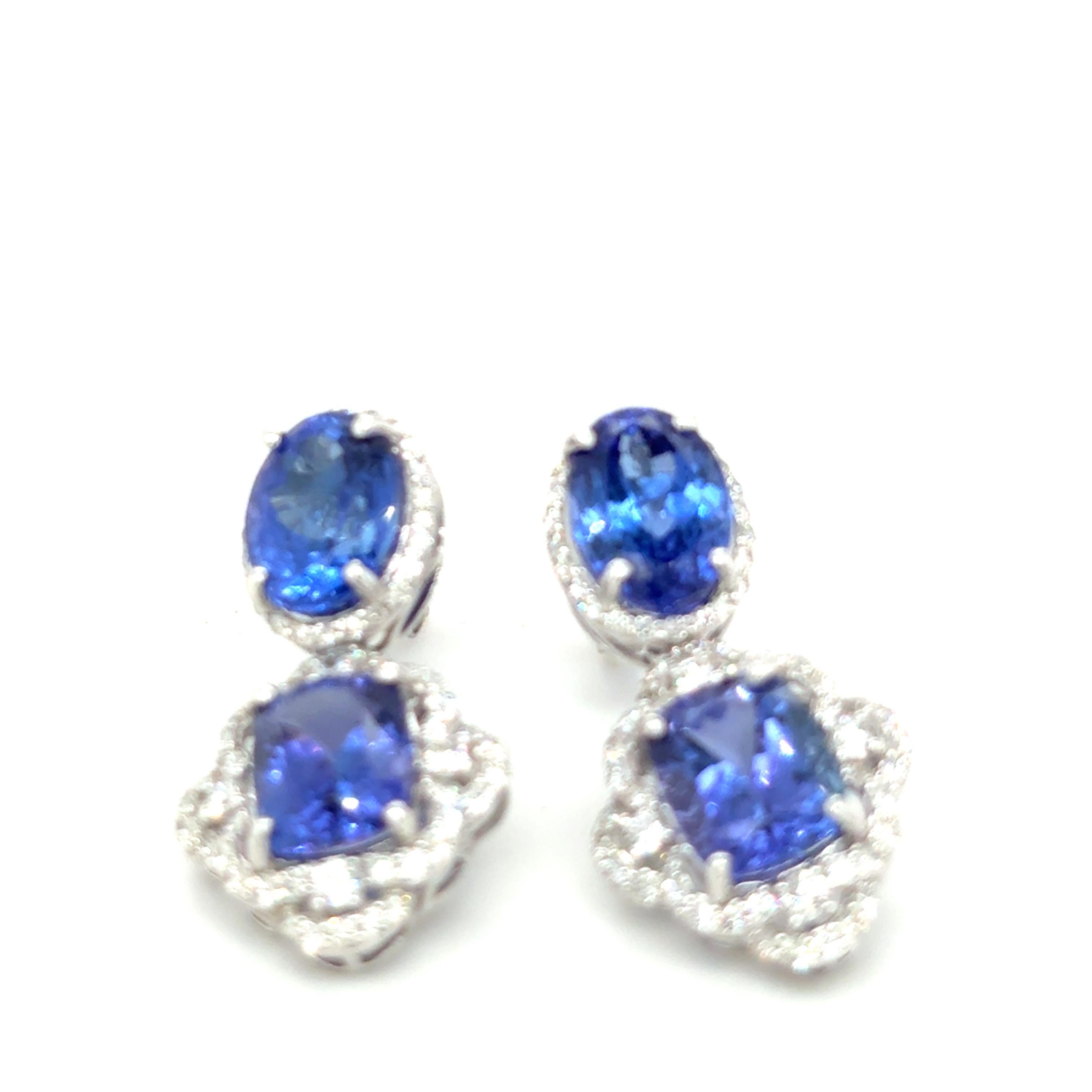 13,68 Karat gemischter Schliff Tansanit-Diamant-Baumel-Ohrringe (Gemischter Schliff) im Angebot