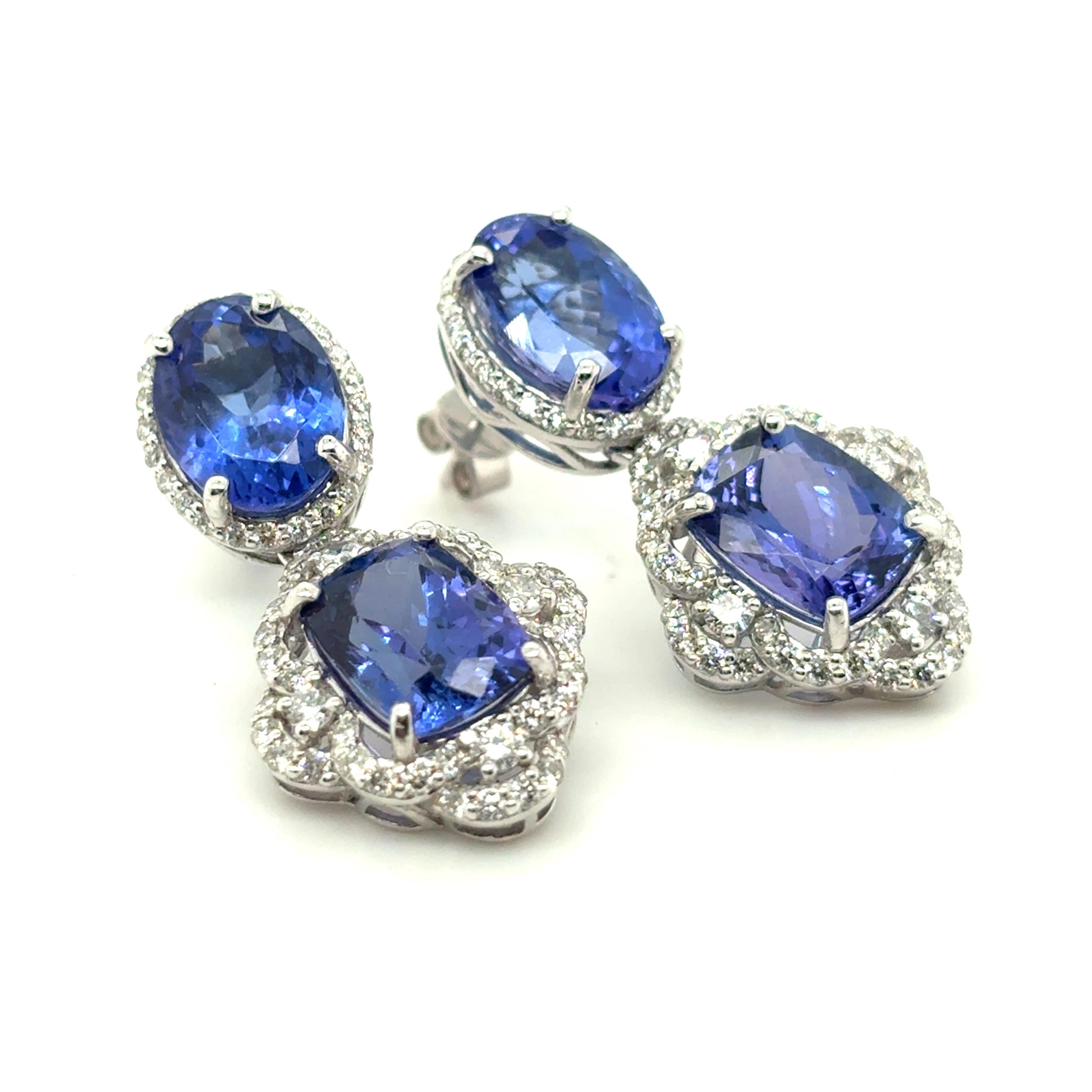 13,68 Karat gemischter Schliff Tansanit-Diamant-Baumel-Ohrringe im Zustand „Neu“ im Angebot in Trumbull, CT