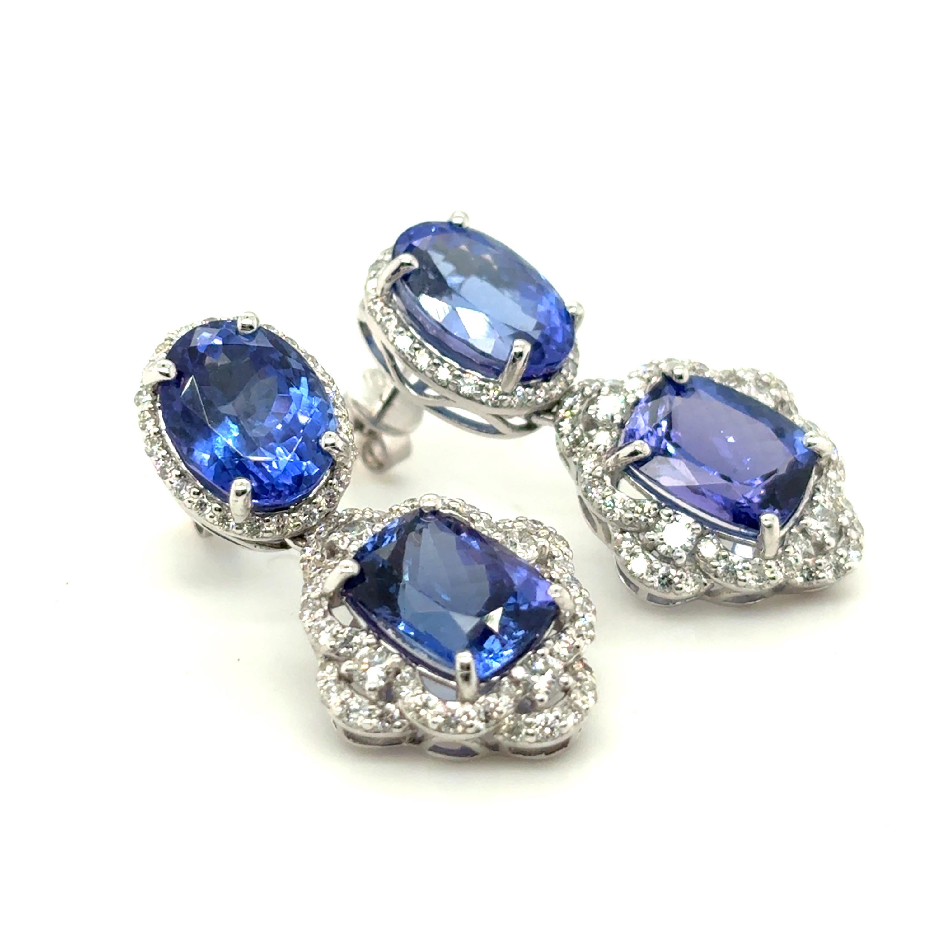 13,68 Karat gemischter Schliff Tansanit-Diamant-Baumel-Ohrringe Damen im Angebot