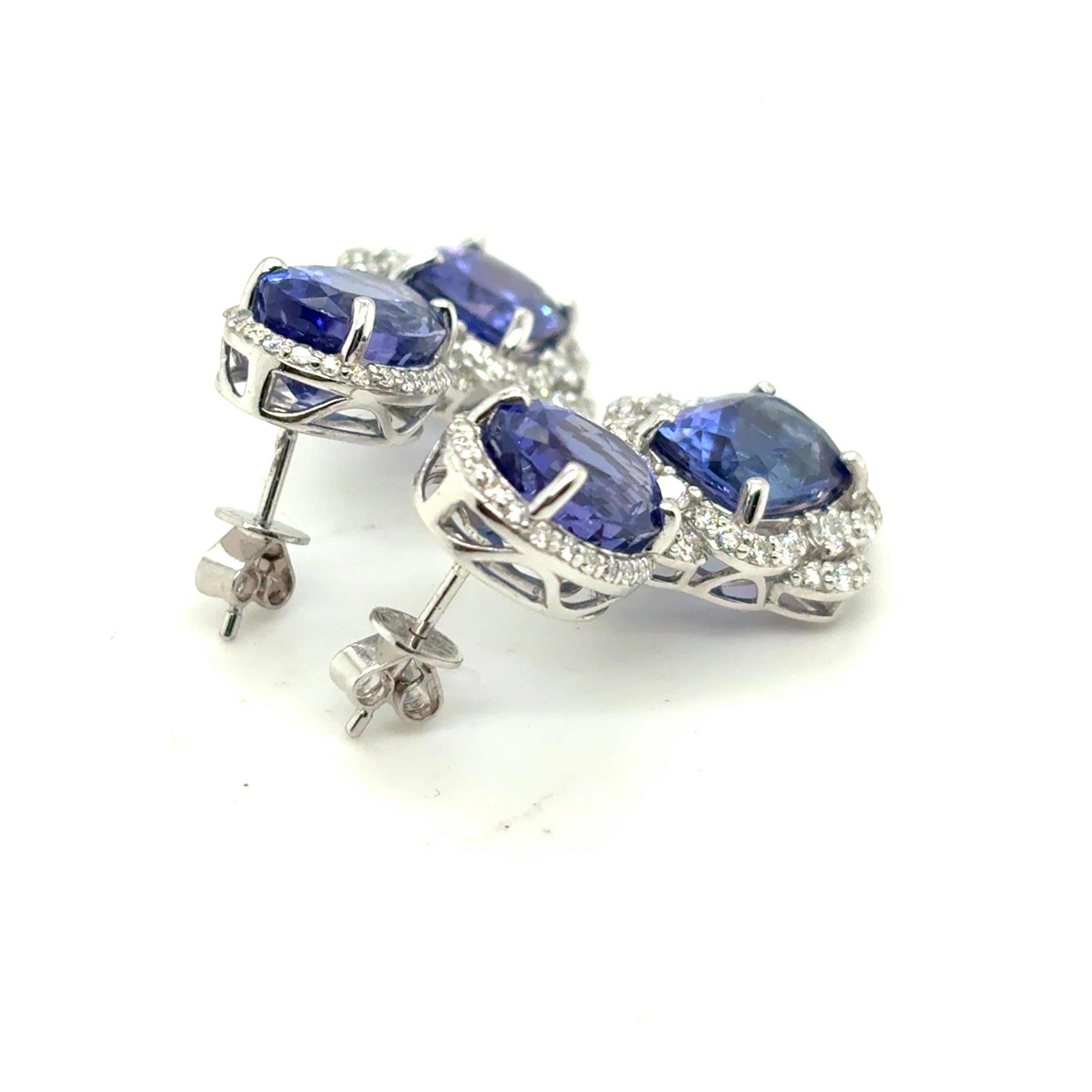 13,68 Karat gemischter Schliff Tansanit-Diamant-Baumel-Ohrringe im Angebot 1