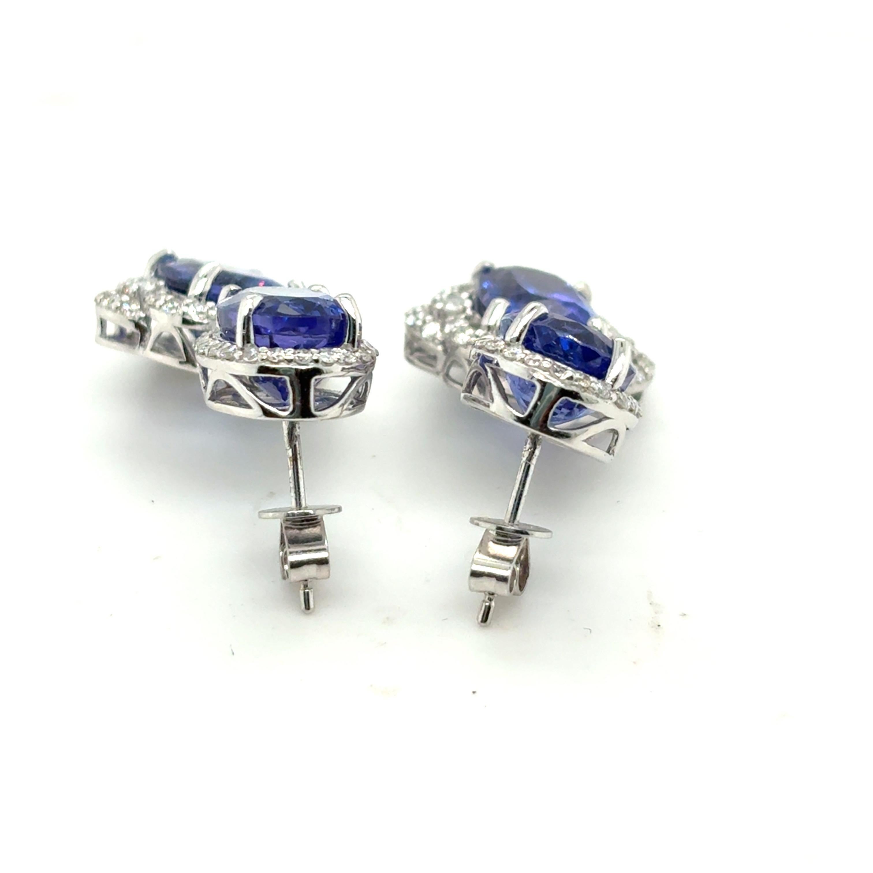 13,68 Karat gemischter Schliff Tansanit-Diamant-Baumel-Ohrringe im Angebot 2