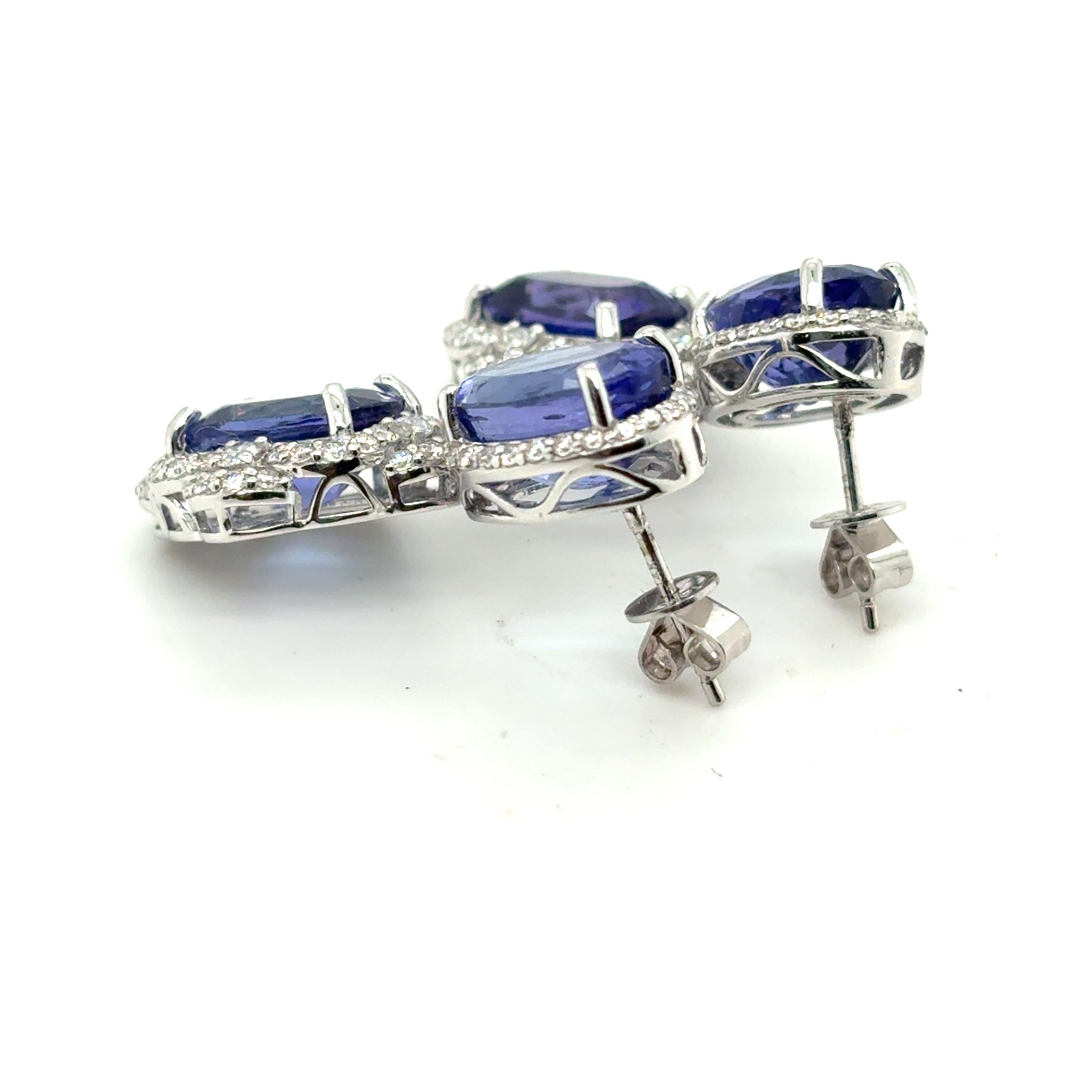 13,68 Karat gemischter Schliff Tansanit-Diamant-Baumel-Ohrringe im Angebot 3