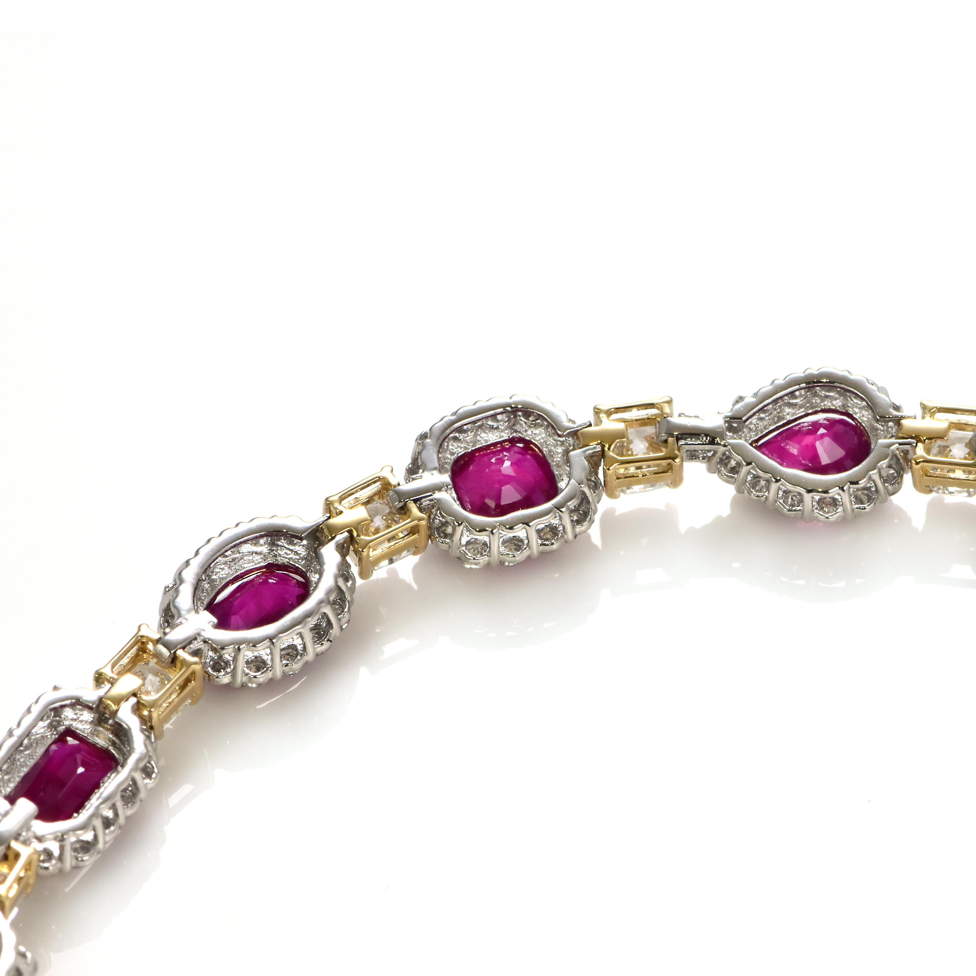 13.68 Carat Natural Burmese Rubies & Diamond Bracelet Made in Platinum/18K Gold For Sale 5