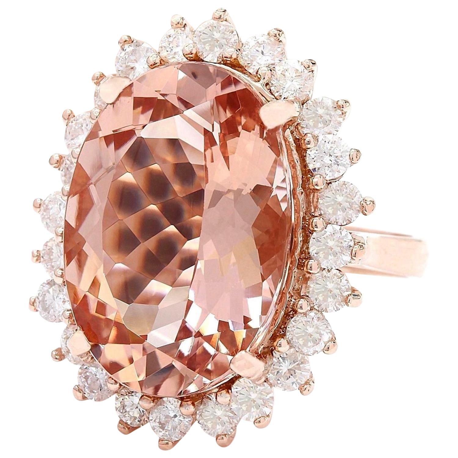 13.68 Carat Natural Morganite 14K Solid Rose Gold Diamond Ring
 Item Type: Ring
 Item Style: Cocktail
 Material: 14K Rose Gold
 Mainstone: Morganite
 Stone Color: Peach
 Stone Weight: 12.08 Carat
 Stone Shape: Oval
 Stone Quantity: 1
 Stone