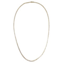 13.68 Carat Round Brilliant Cut Diamond Tennis Necklace 14 Karat Yellow Gold