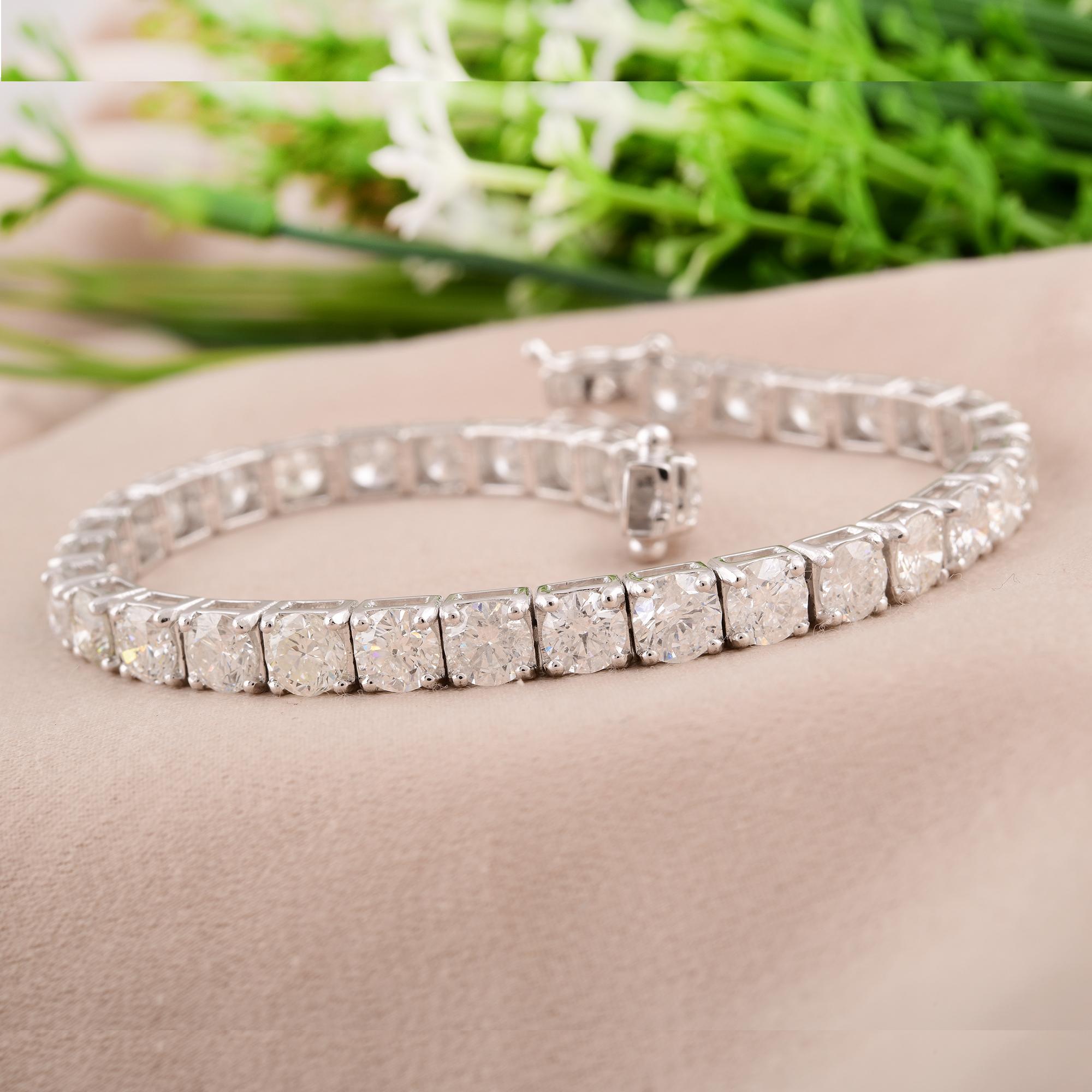 13,68 quilates de diamantes redondos Pulsera de tenis de oro blanco de 14 quilates Joyería hecha a mano Moderno en venta