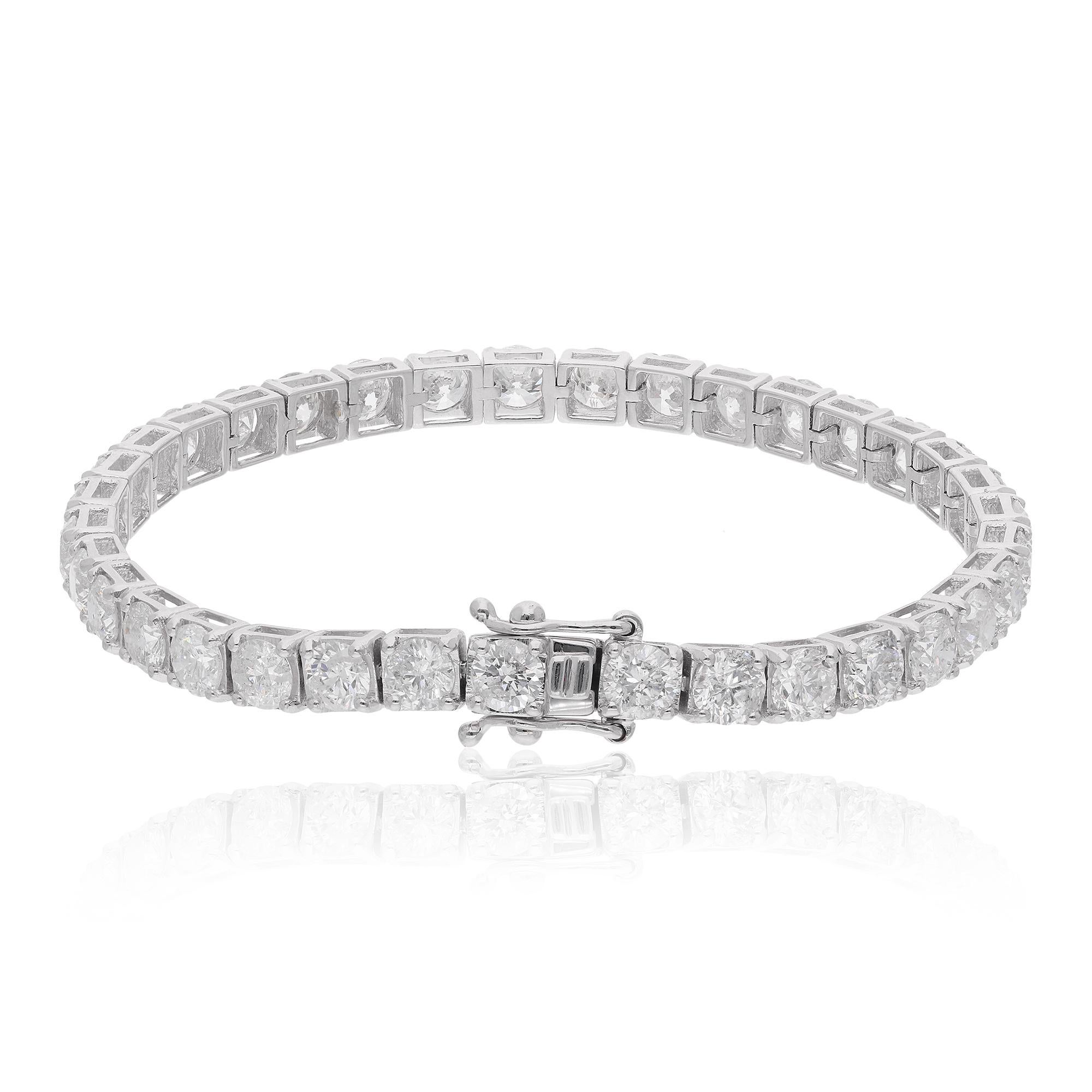 Pulsera de tenis con diamantes redondos de 13,68 quilates Joyería de oro blanco de 18 quilates hecha a mano Corte redondo en venta
