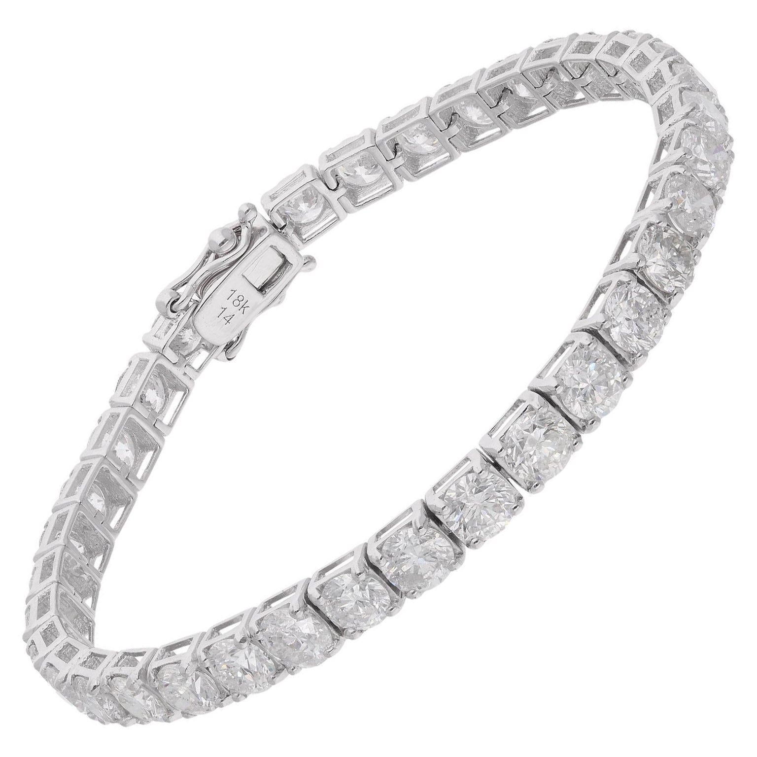 Pulsera de tenis con diamantes redondos de 13,68 quilates Joyería de oro blanco de 18 quilates hecha a mano en venta