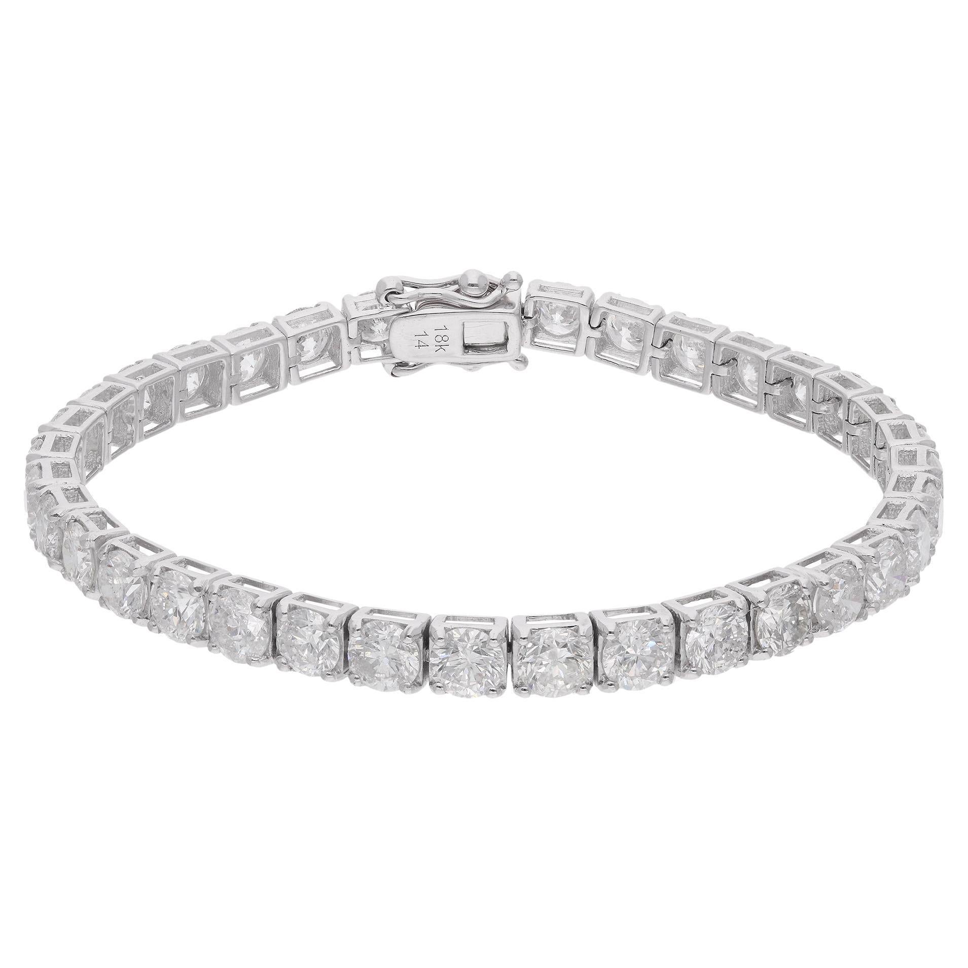 Bracelet tennis en or blanc 18 carats avec diamants ronds de 13,68 carats, fabrication artisanale