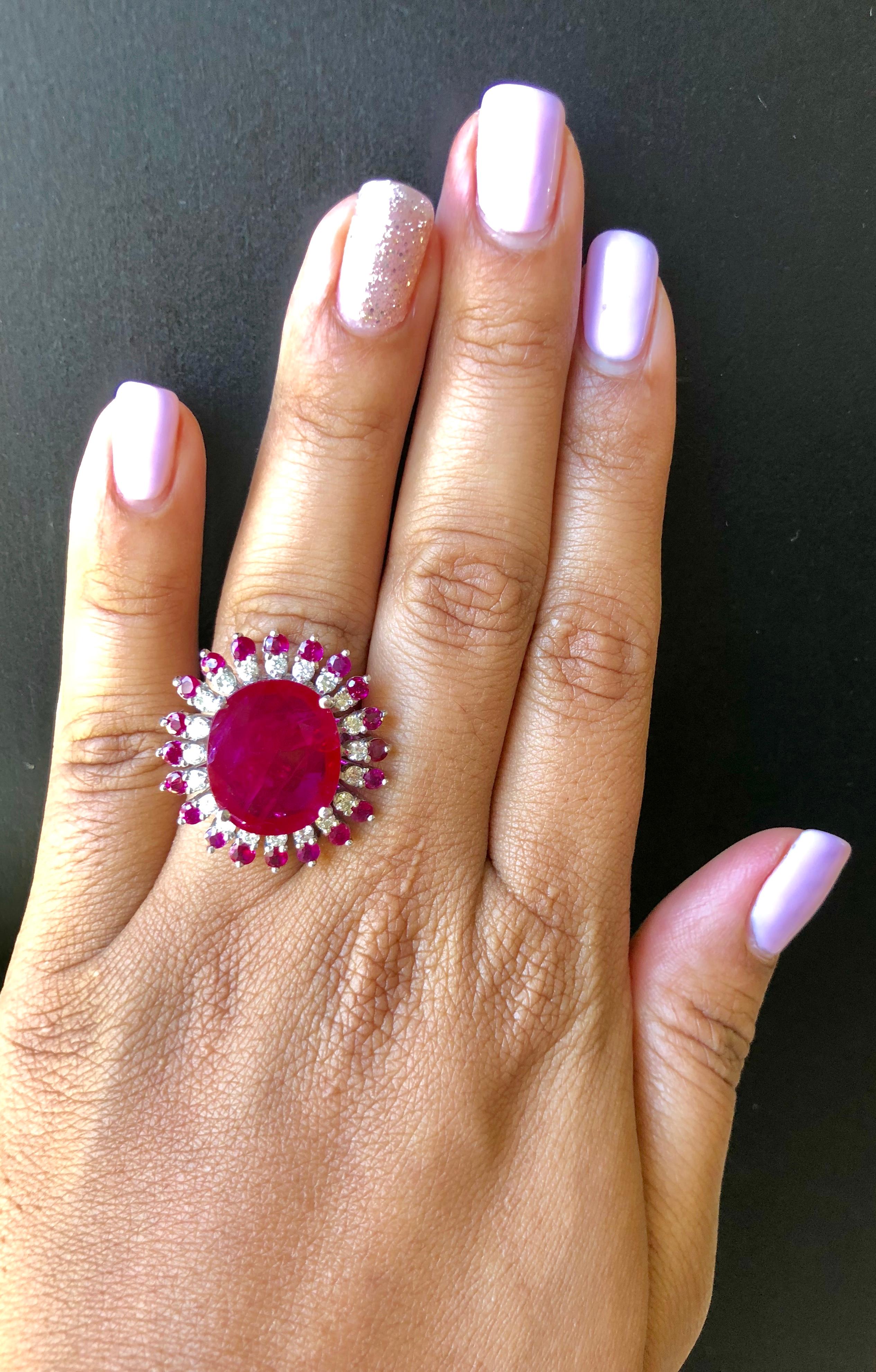 13.68 Carat Ruby Diamond White Gold Cocktail Ring In New Condition In Los Angeles, CA