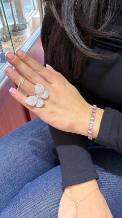 Bracelet de tennis saphir rose de Ceylan diamant 13,68ct or blanc 18K