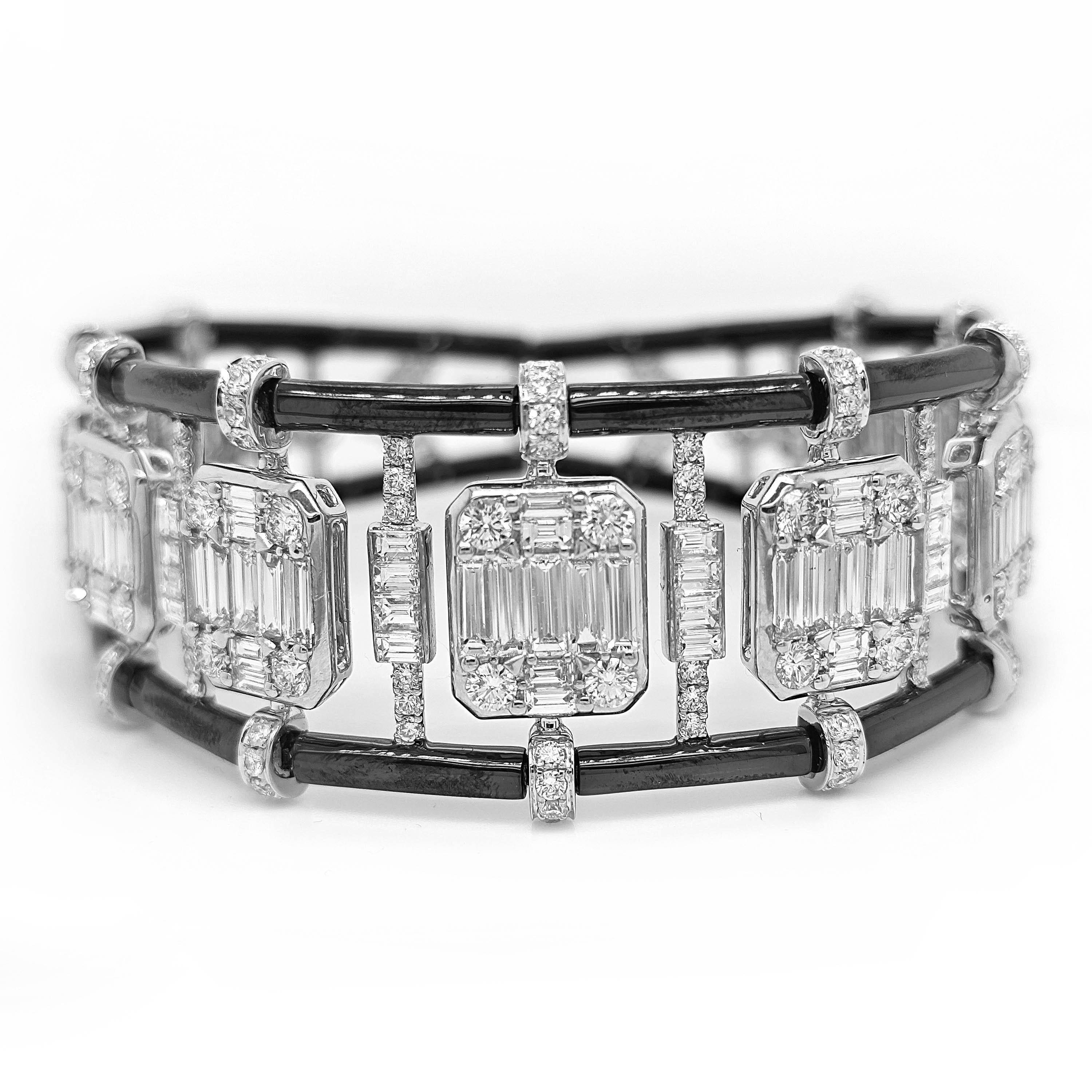 Mixed Cut 13.69 Carat White Diamond White Gold Bracelet For Sale