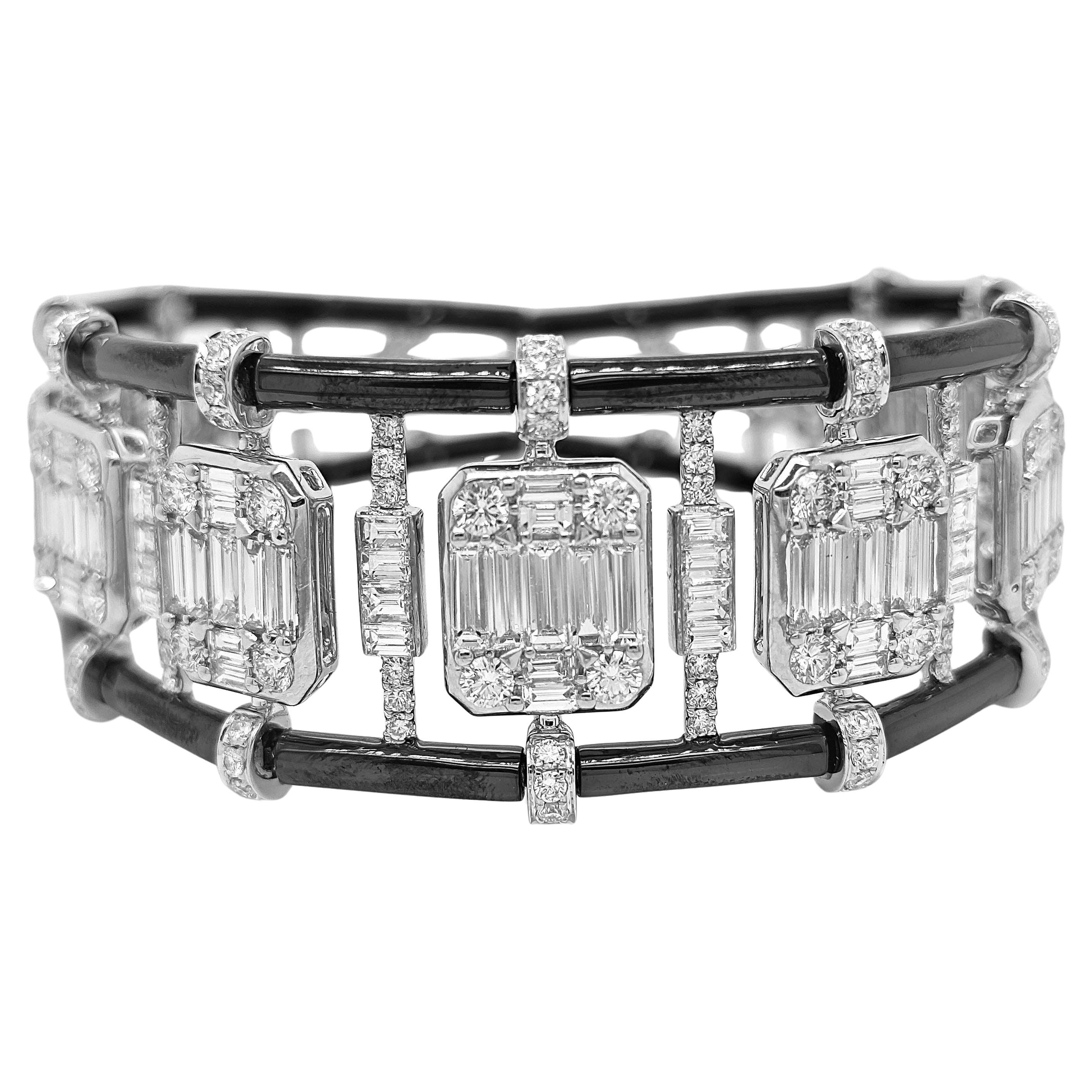 13.69 Carat White Diamond White Gold Bracelet For Sale