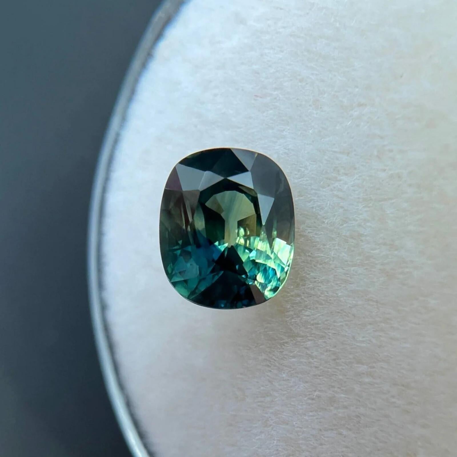 1,36ct Bi Farbe Saphir Einzigartig Australisch Blau Grün Kissenschliff 6,6x5,6mm VS im Zustand „Neu“ im Angebot in Birmingham, GB
