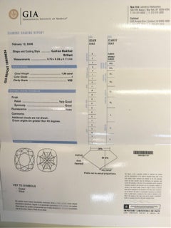 1.36 Carat Cushion Diamond, GIA Certified I, VS2 in Platinum Halo Ring Mounting