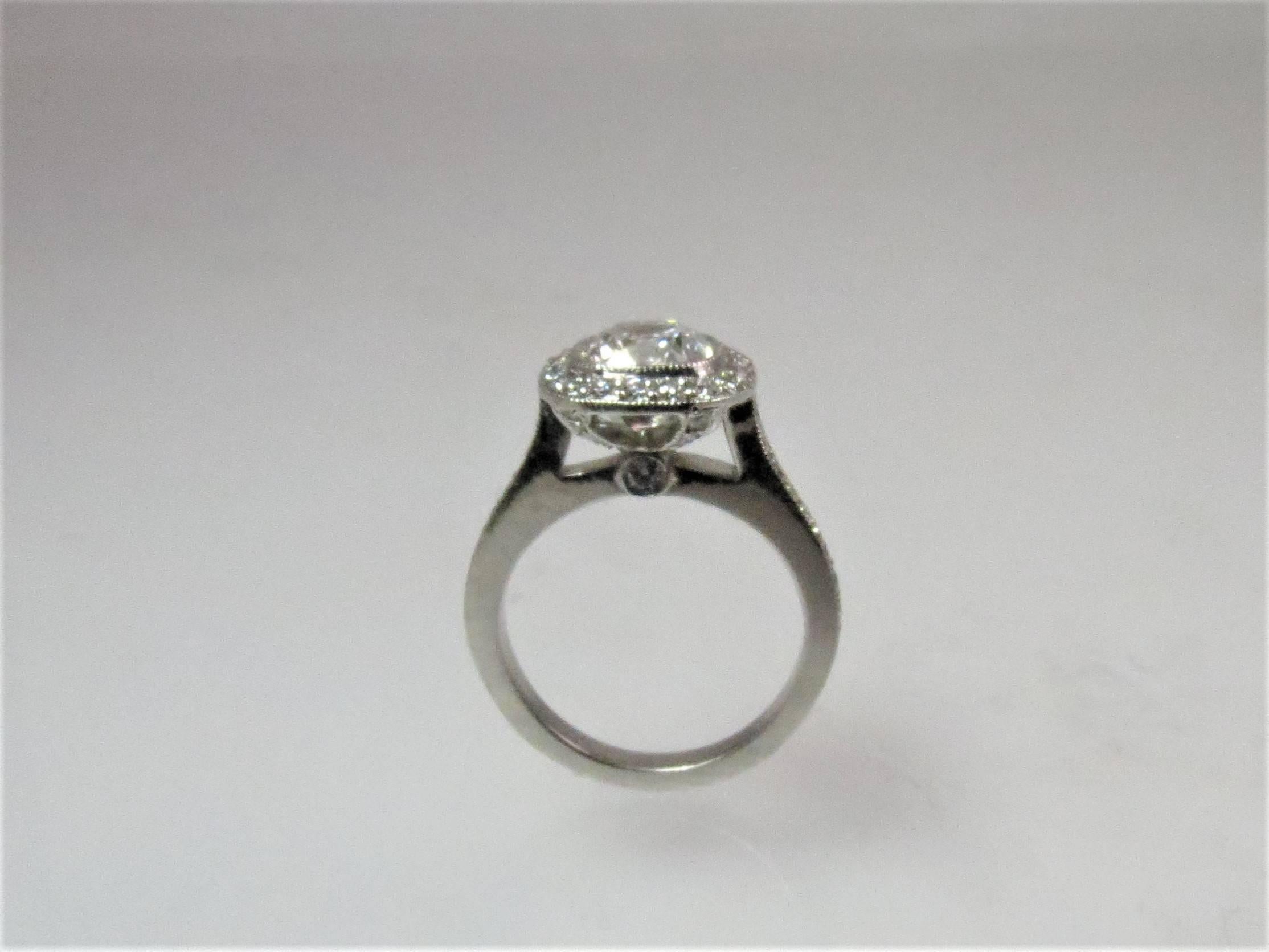 Cushion Cut 1.36 Carat Cushion Diamond, GIA Certified I, VS2 in Platinum Halo Ring Mounting For Sale