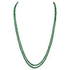 136ct Fine Emerald Beads 2 Line Necklace with 14 Kt Yellow Gold Clasp Adjustable