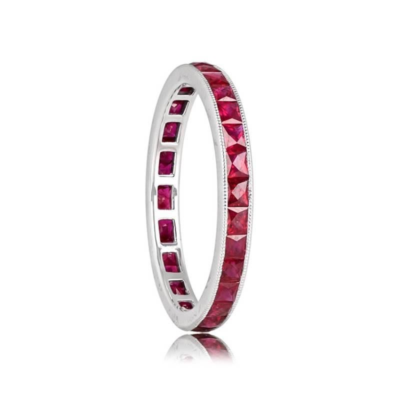 Art Deco 1.36ct French Cut Ruby Eternity Band Ring, Platinum For Sale