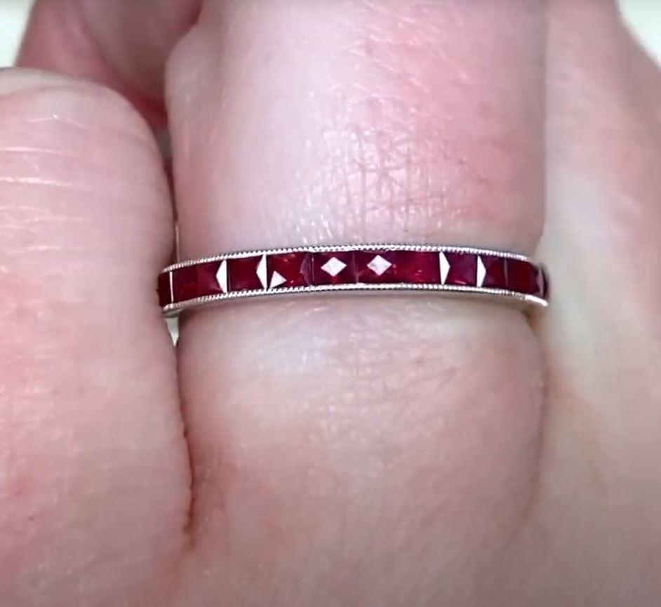 Women's 1.36ct French Cut Ruby Eternity Band Ring, Platinum For Sale