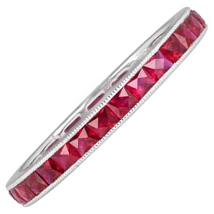 1.36ct French Cut Ruby Eternity Band Ring, Platinum For Sale