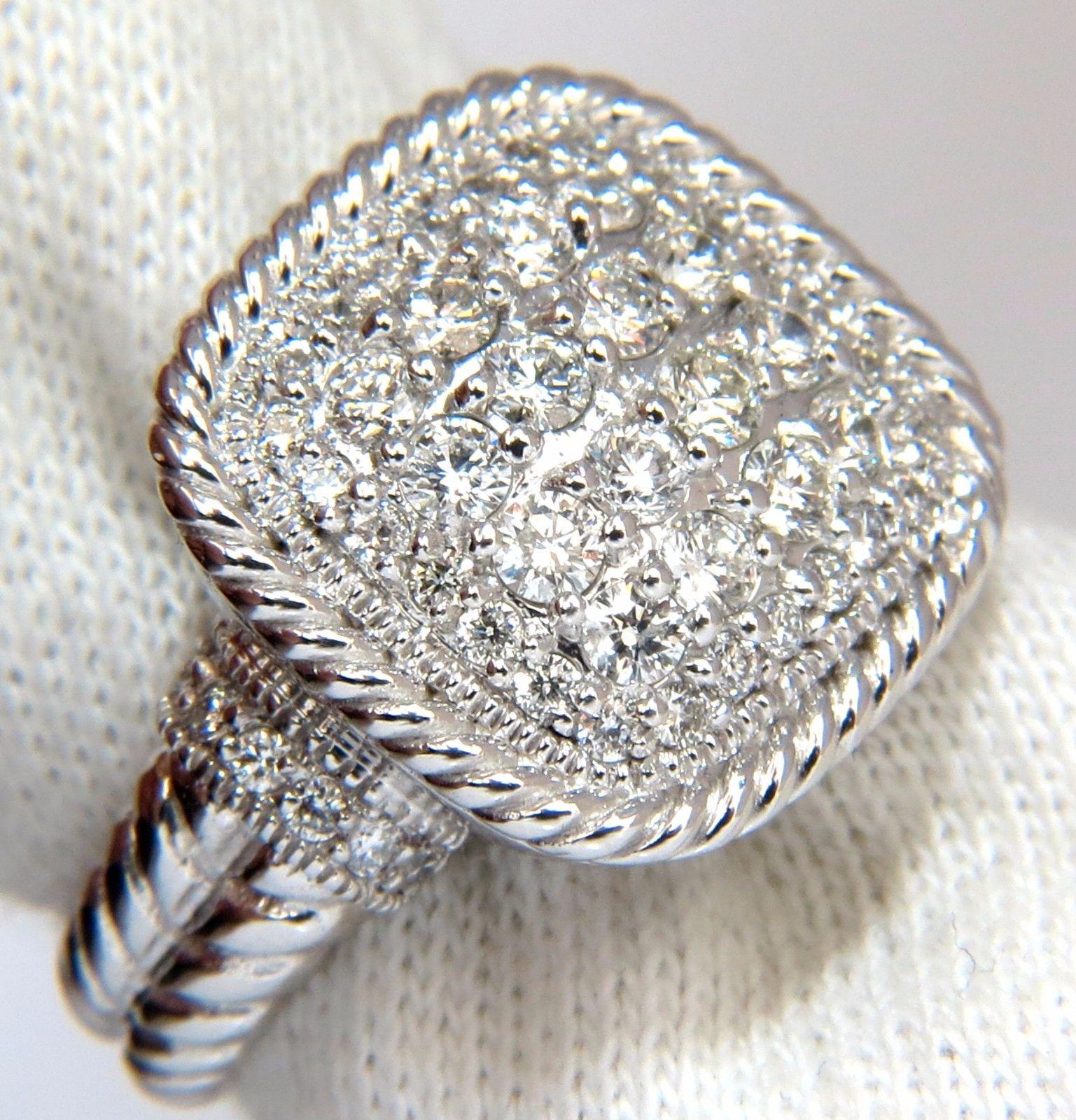 Double Shank & Rope Twist Dome.

1.36ct. round brilliant natural diamonds ring.

G-color vs-2 clarity 

Very good Cuts

14kt white gold

11.5 grams

Ring Current size: 7 

Please inquire for sizing

Top of ring: 17  X 17mm

Depth: 8.6mm

$5,000