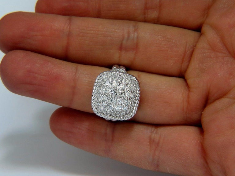 1.36CT Natural Diamond Double Shank Rope Twist Square Dome Ring 14KT G