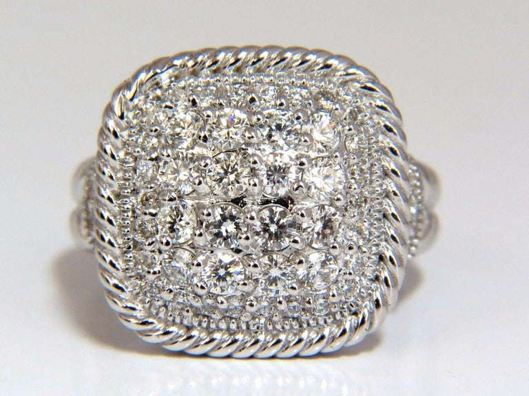1.36CT Natural Diamond Double Shank Rope Twist Square Dome Ring 14KT G