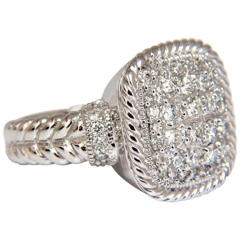 1.36CT Natural Diamond Double Shank Rope Twist Square Dome Ring 14KT G