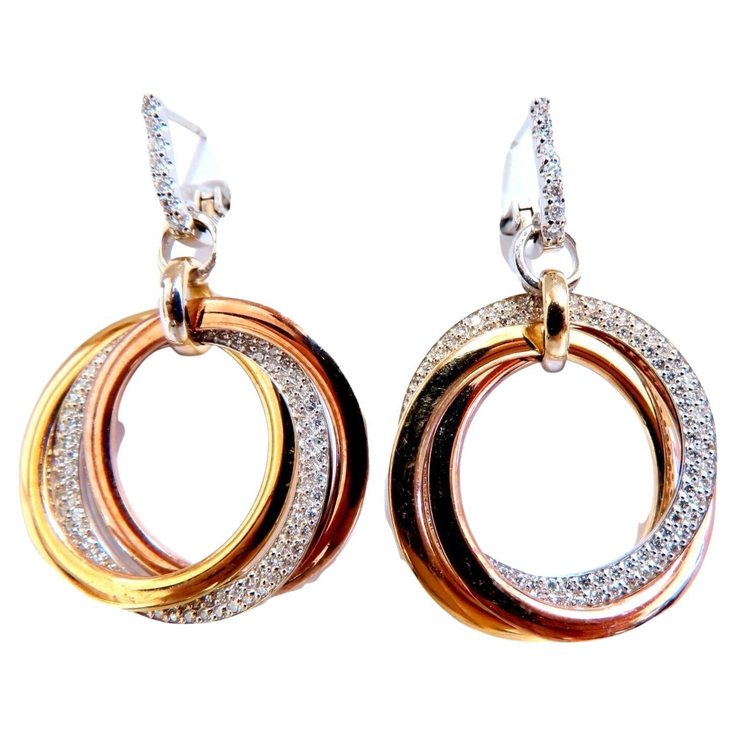 1.36ct Natural Diamonds Rolling Loop Rings Dangle Earrings 14kt Mult For Sale