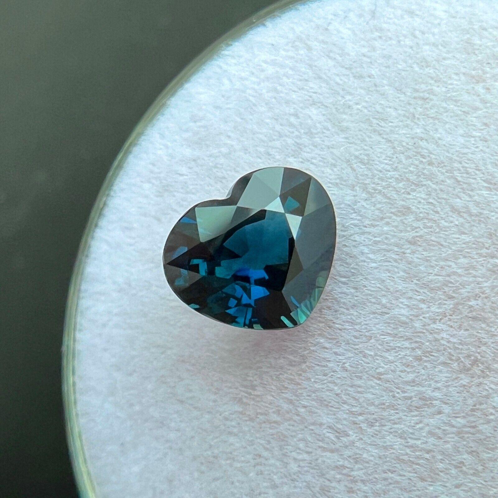 Women's or Men's 1.36ct Natural Heart Cut Sapphire Gra Certified Deep Blue Teal Untreated If For Sale