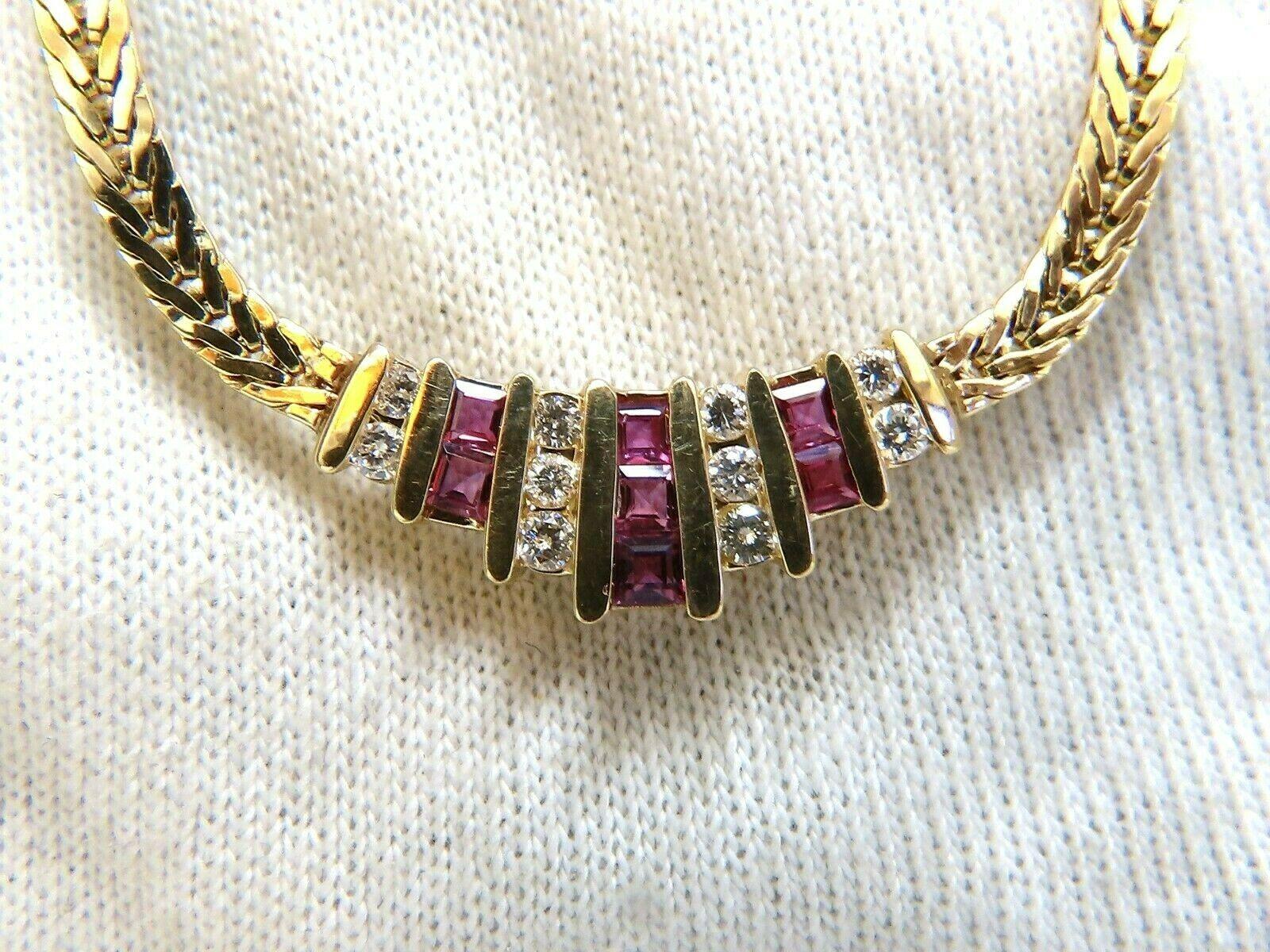 Women's or Men's 1.36 Carat Natural Ruby Diamonds Herringbone Necklace 14 Karat