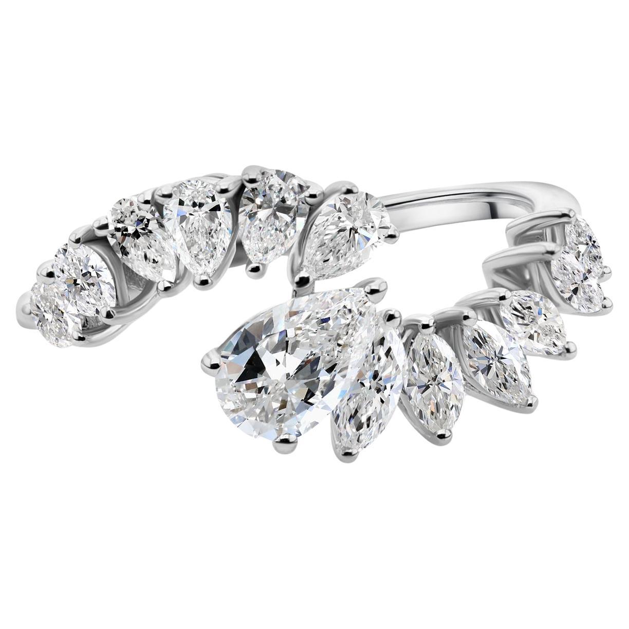 1.36Ct Pear
Marquise Diamond Open Twisted Ring 14K White Gold Handmade Jewelry