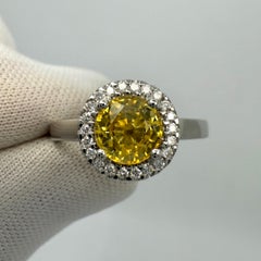 1.36ct Vivid Yellow Round Cut Natural Sapphire & Diamond Platinum Halo Ring