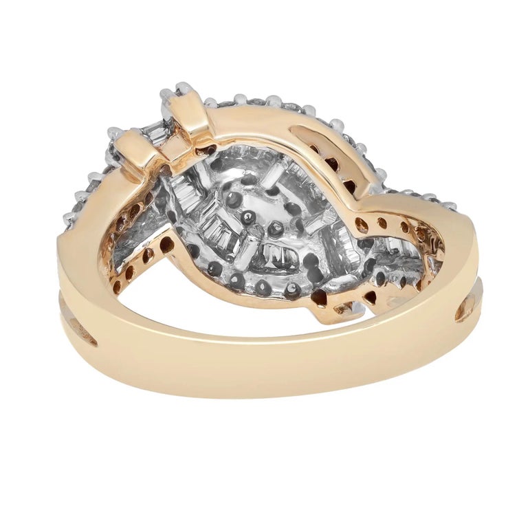 1.36cttw Baguette and Round Cut Diamond Cocktail Ring 14k Yellow Gold ...