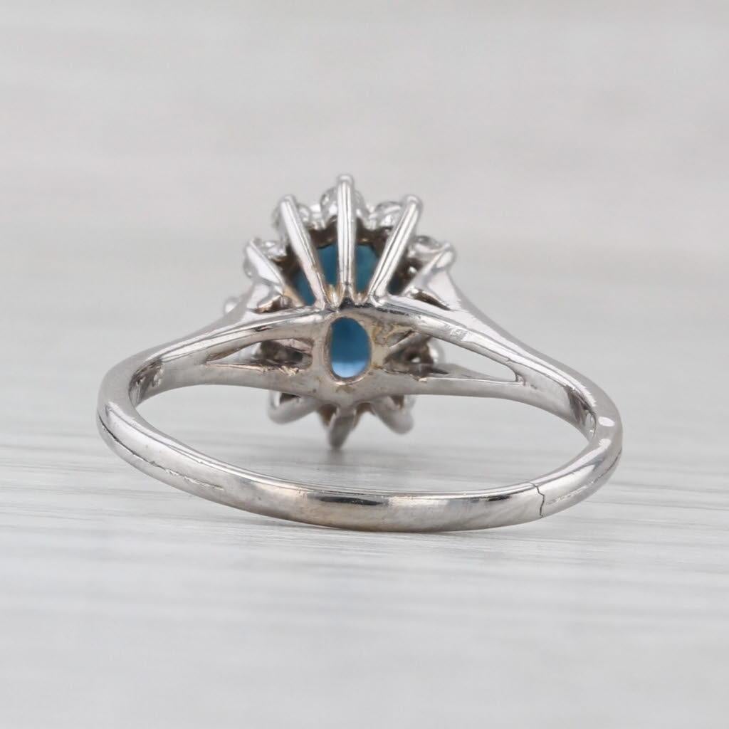 Taille ovale 1.36ctw Blue Sapphire Diamond Halo Ring 14k White Gold Engagement Size 8.25 en vente