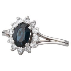 1.36ctw Blue Sapphire Diamond Halo Ring 14k White Gold Engagement Size 8.25