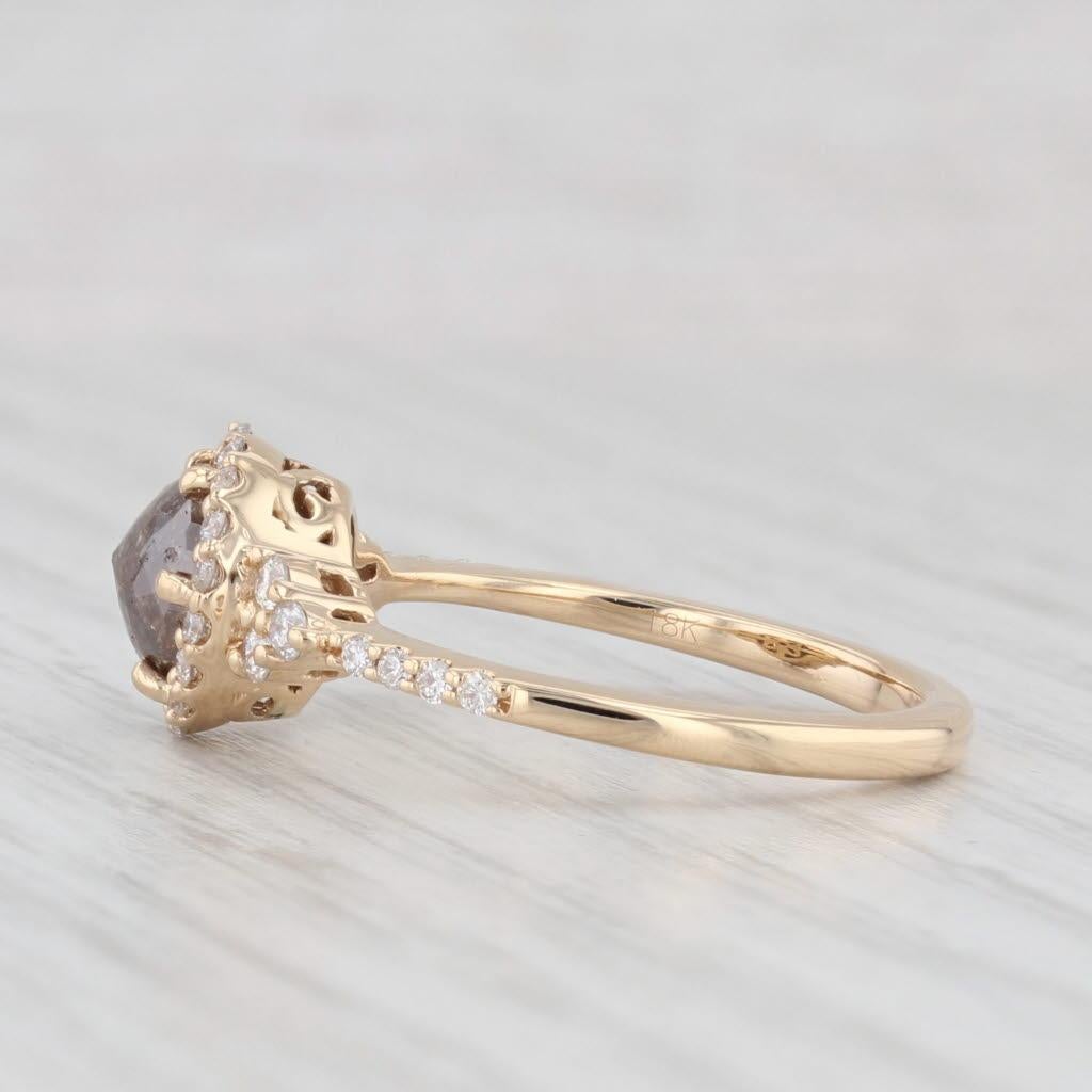 Round Cut 1.36ctw Champagne Brown Diamond Halo Engagement Ring 18k Yellow Gold Size 7 For Sale