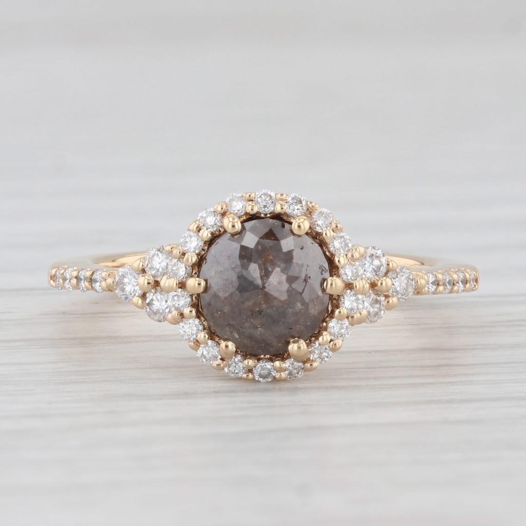 Women's 1.36ctw Champagne Brown Diamond Halo Engagement Ring 18k Yellow Gold Size 7 For Sale