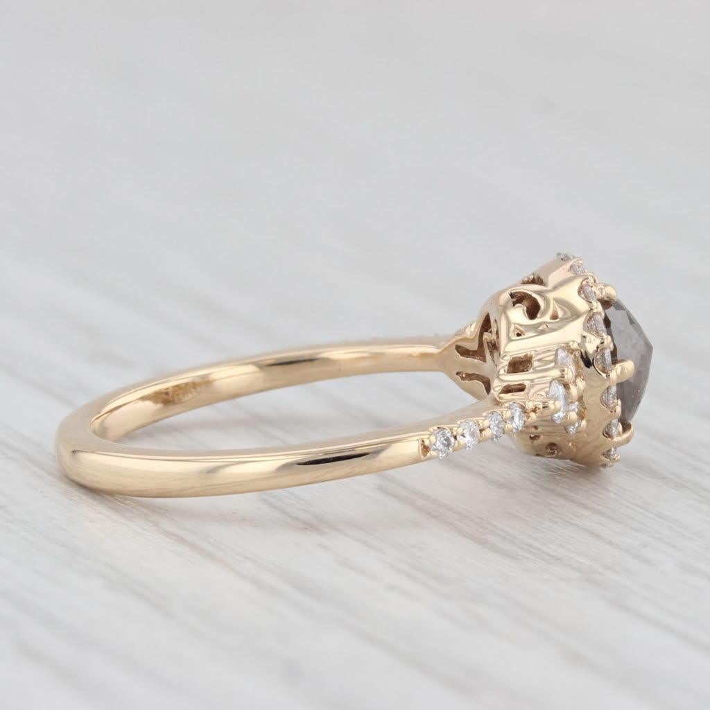 1.36ctw Champagne Brown Diamond Halo Engagement Ring 18k Yellow Gold Size 7 For Sale 2