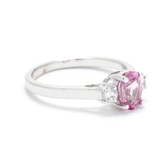 1.36ctw Diamond and Pink Sapphire 3 Stone Ring, 14k White Gold, Ring Size 7