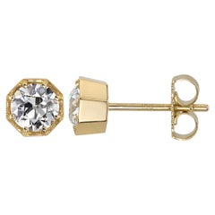 1.36ctw GIA Certified Old European Cut Diamonds Set in 18k Yellow Gold Earrings