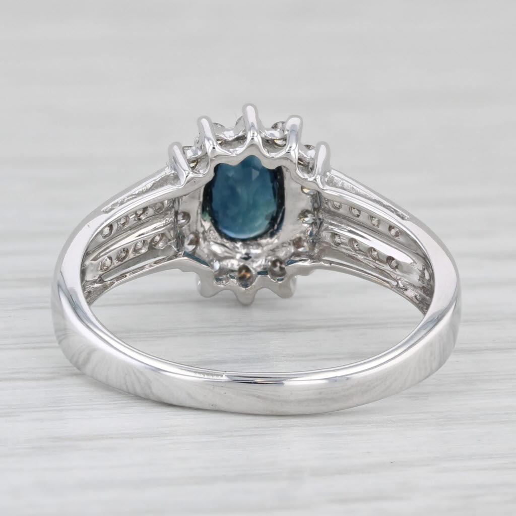Women's 1.36ctw Oval Blue Sapphire Diamond Halo Ring 14k White Gold Size 9 Engagement