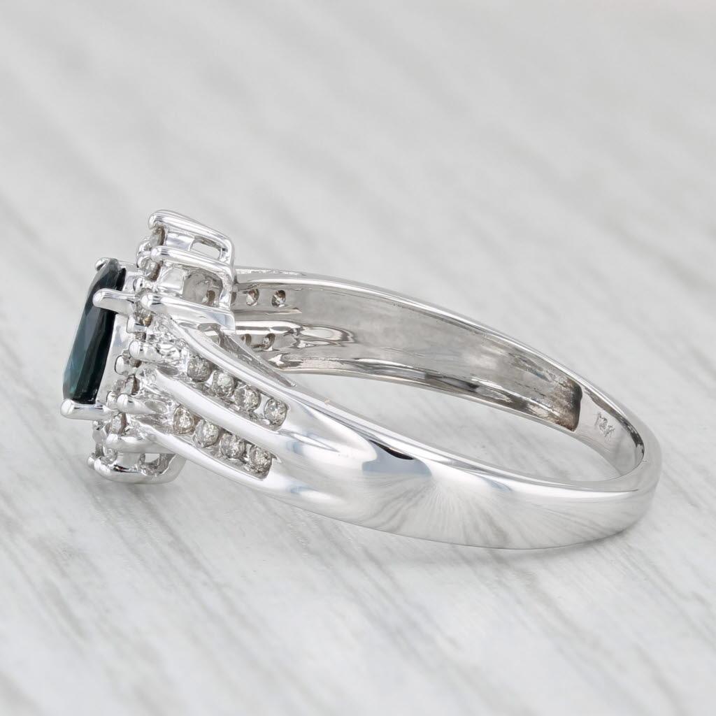 1.36ctw Oval Blue Sapphire Diamond Halo Ring 14k White Gold Size 9 Engagement 1