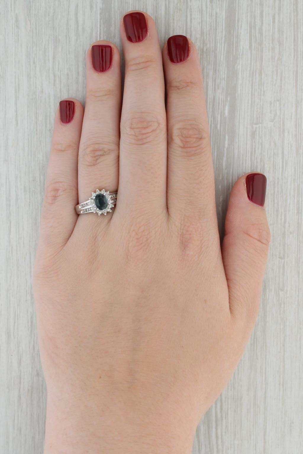 1.36ctw Oval Blue Sapphire Diamond Halo Ring 14k White Gold Size 9 Engagement 4