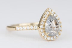 1.36 Carat Salt and Pepper Diamond with Halo 14 Karat Yellow Gold Ring AD2104