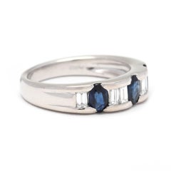 1.36ctw Sapphire and Diamond Band Ring, Platinum, Ring Size 6.25, Stackable