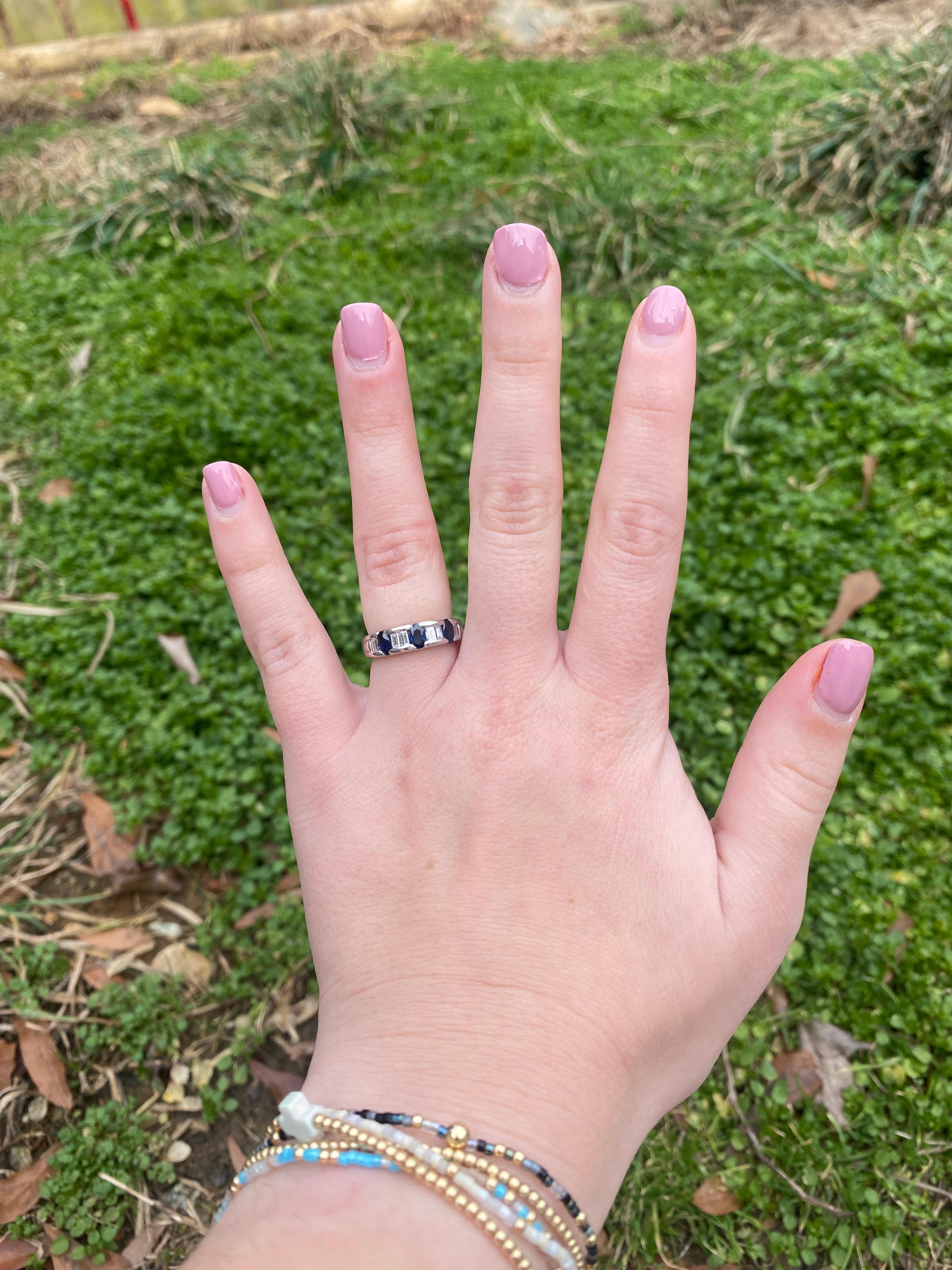 1.36ctw Sapphire and Diamond Band Ring, Platinum, Ring Size 6.25, Stackable For Sale 1